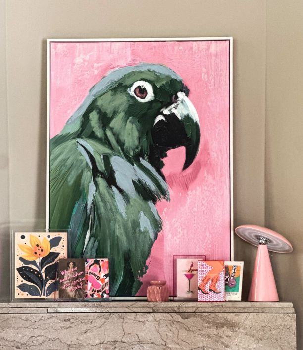 Schilderij Papegaai groen/roze