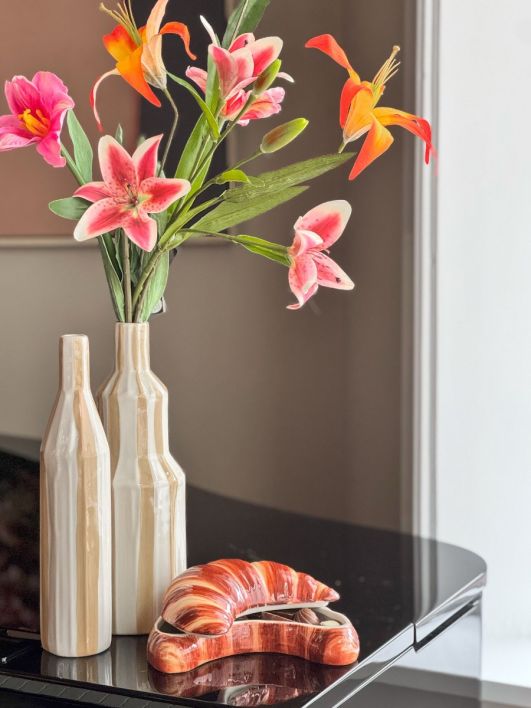 Aardewerk vaas stripe drab