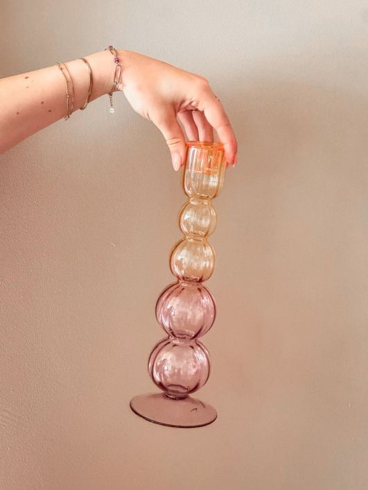 Glazen kaarsenstandaard bolletjes two-toned