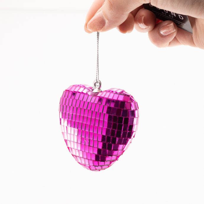 Kersthanger Disco Hart fuchsia