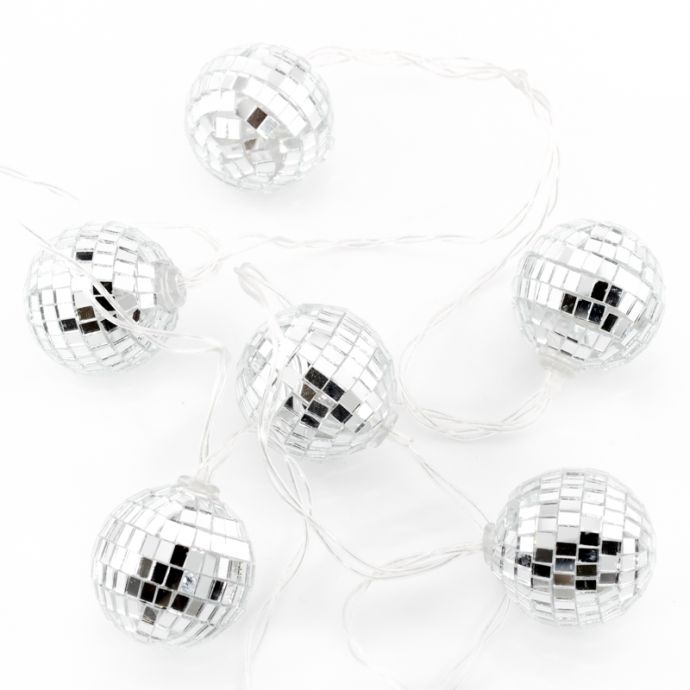 Kerstslinger discobal met LED zilver