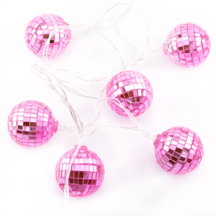 Kerstslinger discobal met LED roze