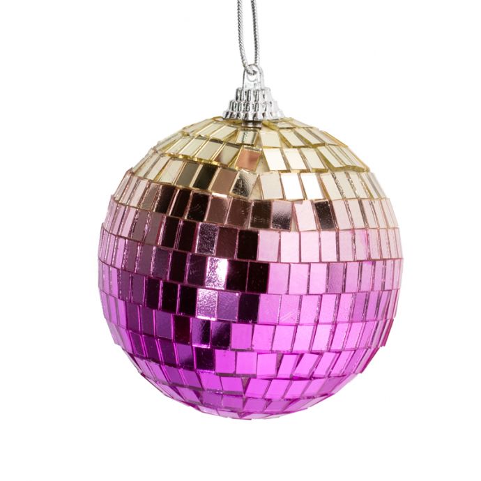 Set van 6 discoballen met LED roze/geel