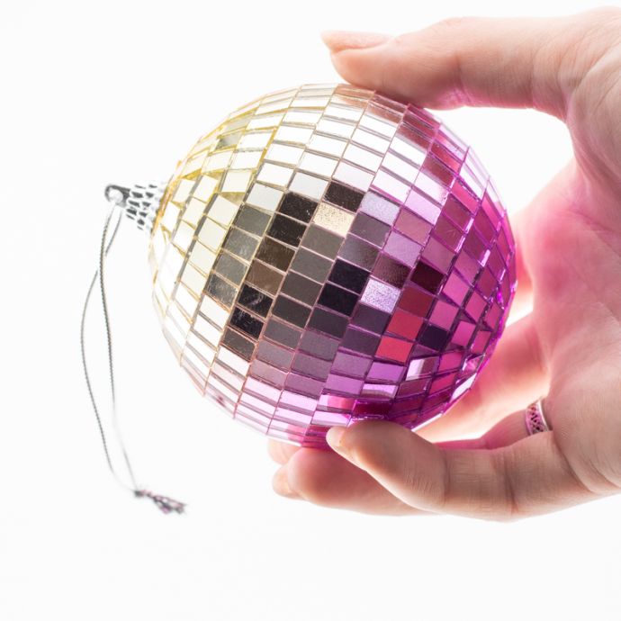 Set van 6 discoballen met LED roze/geel