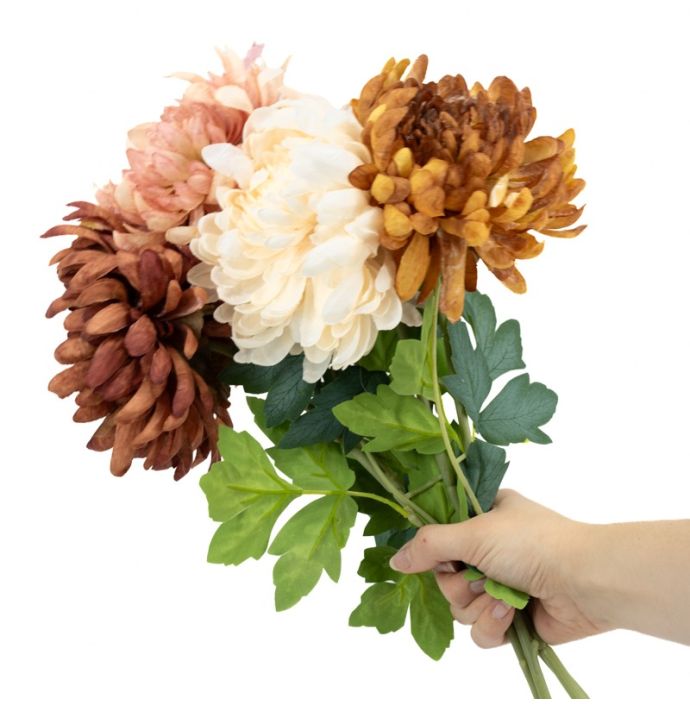 Kunstbloem gedroogde chrysant 64cm creme