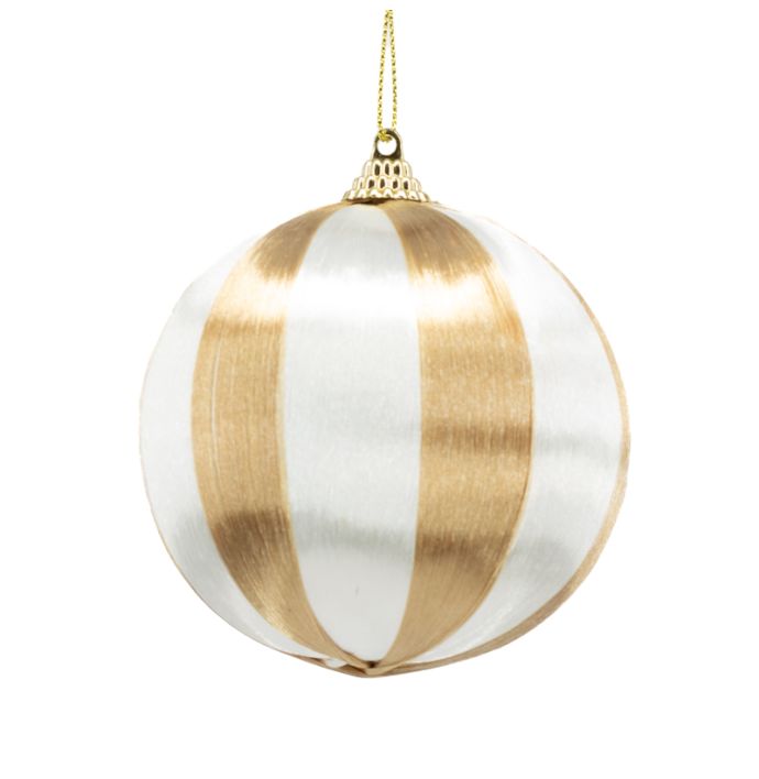 Kerstbal Set van 4 gestreept - Beige/wit