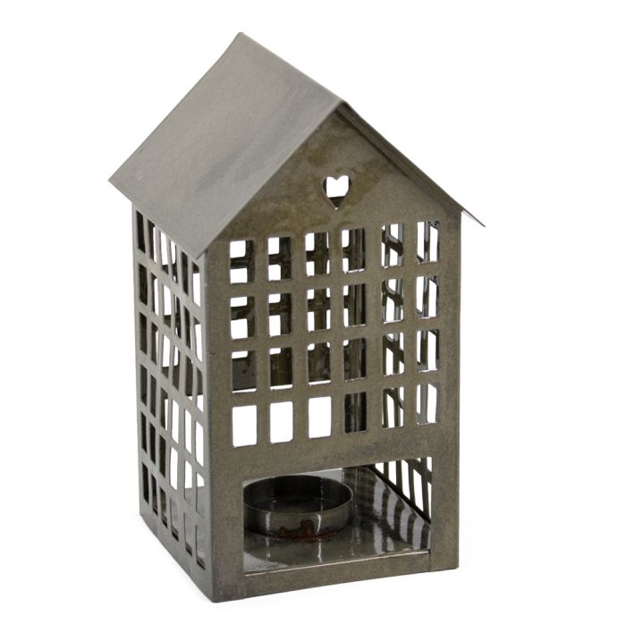 Metalen huisje waxinehouder olive