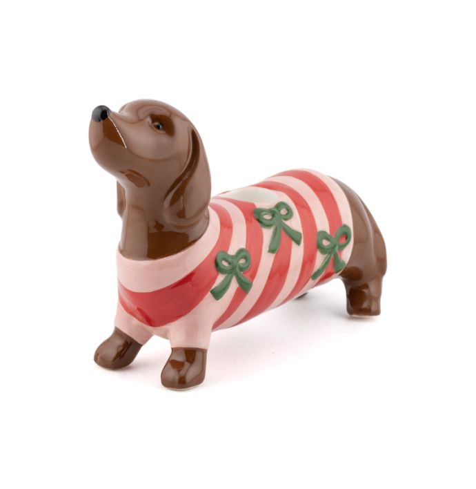 Aardewerk kaarsenstandaard Dachshund