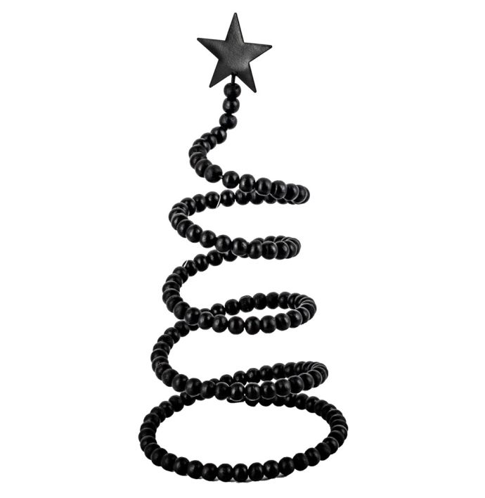 Houten kerstboom zwarte kralen