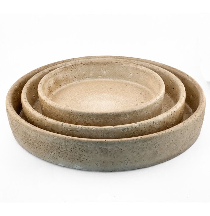 Aardewerk dienblad rond beige S wb