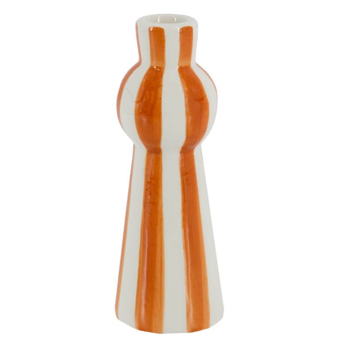 Kandelaar keramiek stripes oranje