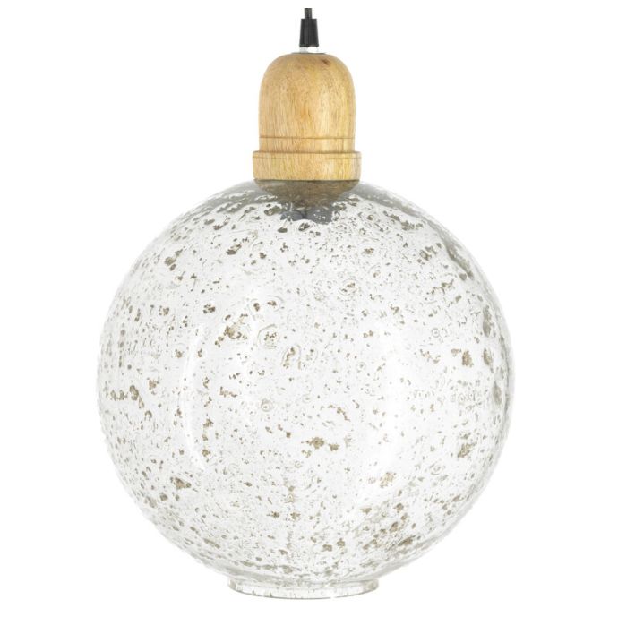 Hanglamp glas met hout bowl
