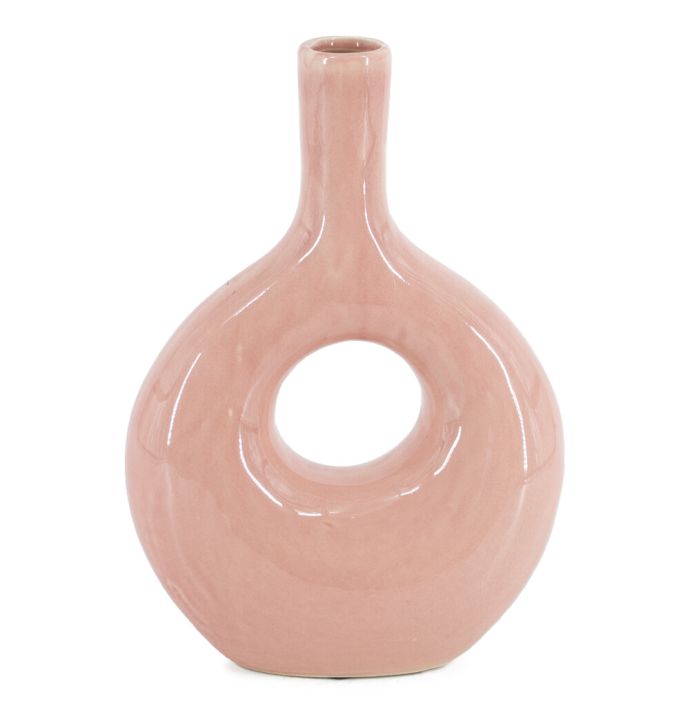 Aardewerk donut vaas pink