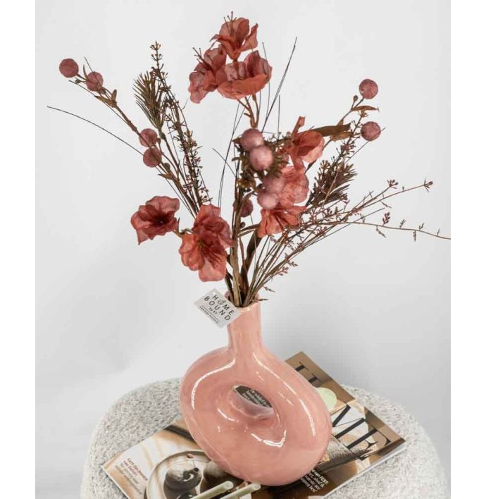 Aardewerk donut vaas pink