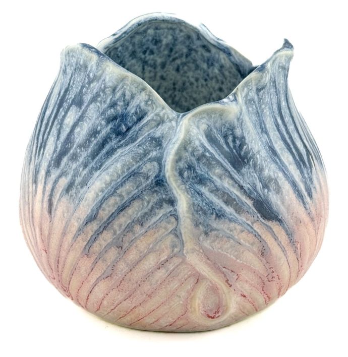 Aardewerk vaas tulp blauw/roze