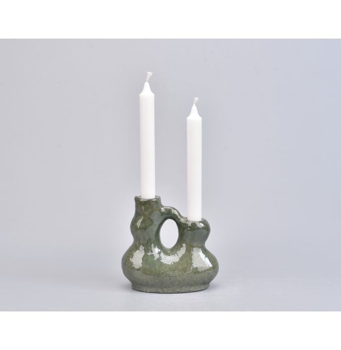 Aardewerk kaarsenstandaard Cluster Jade