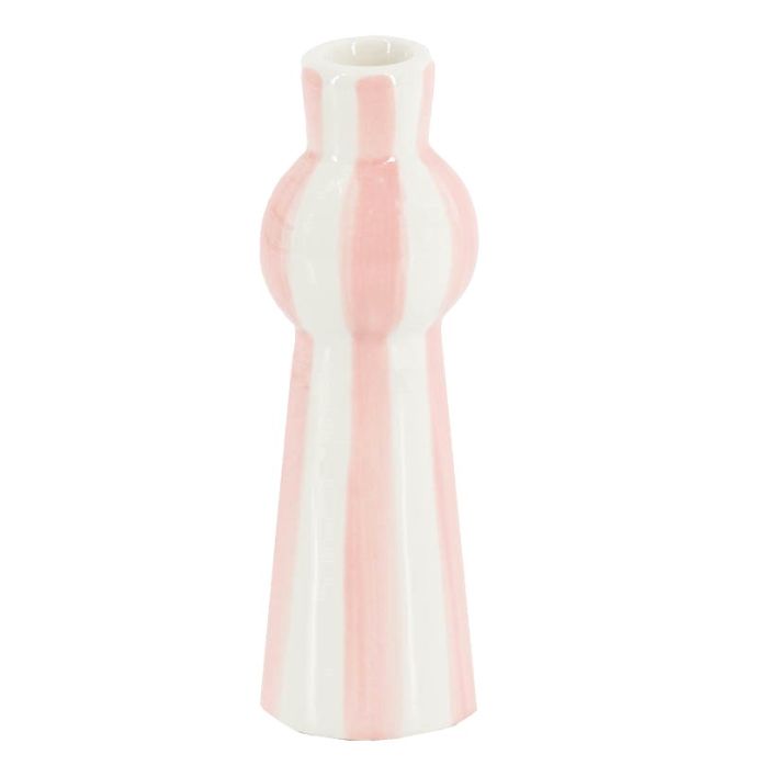 Kandelaar keramiek stripes roze