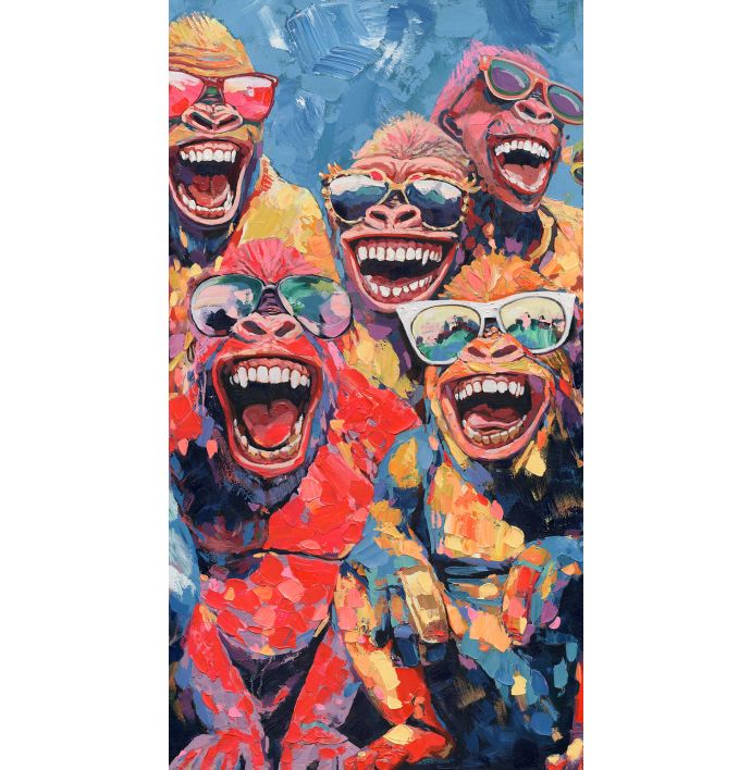 Schilderij 3-luik crazy monkeys 70x130cm