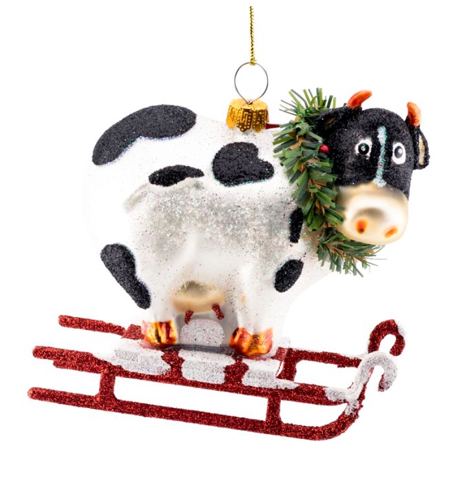 Kerstbal Koe slee