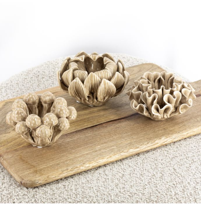 Waxinehouder keramiek petals beige
