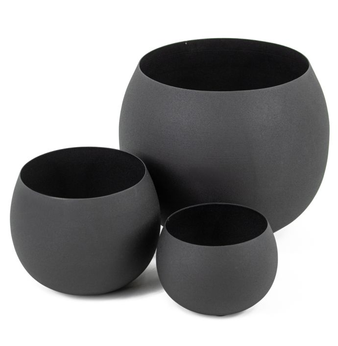 Metalen bloempot set van 3 zwart