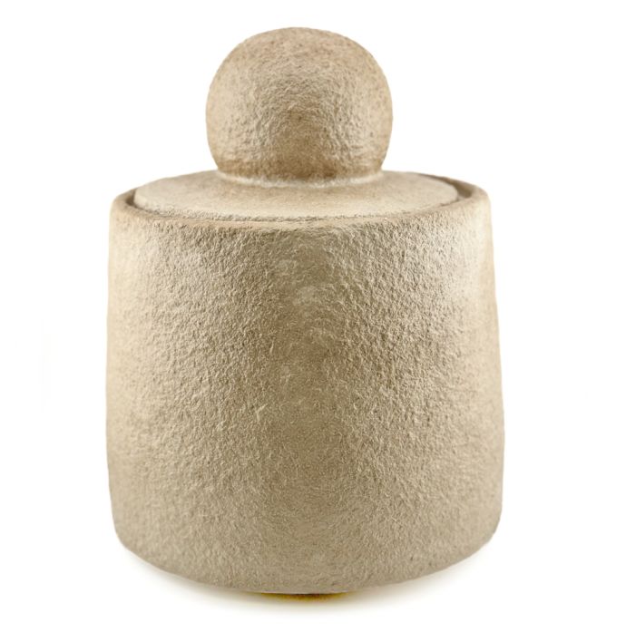 Aardewerk potje met deksel beige L