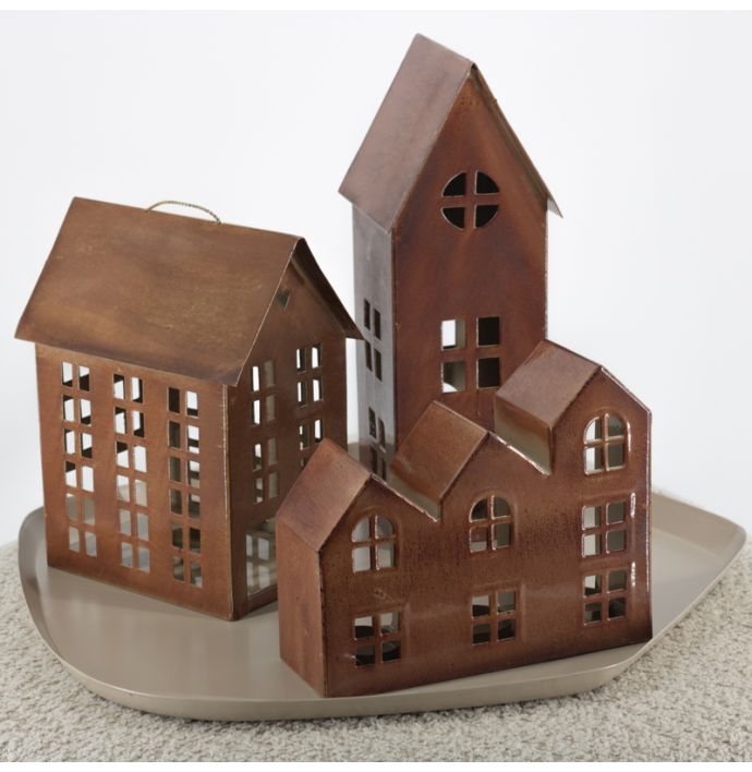 Metalen huisje waxinehouder amber