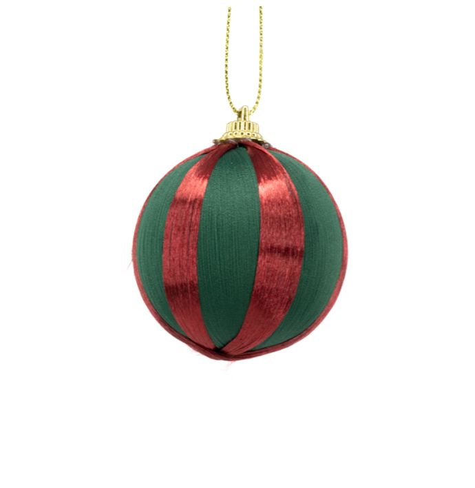 Kerstbal Set van 6 gestreept - Groen/rood