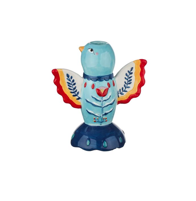 Aardewerk kaarsenstandaard indigo swallow