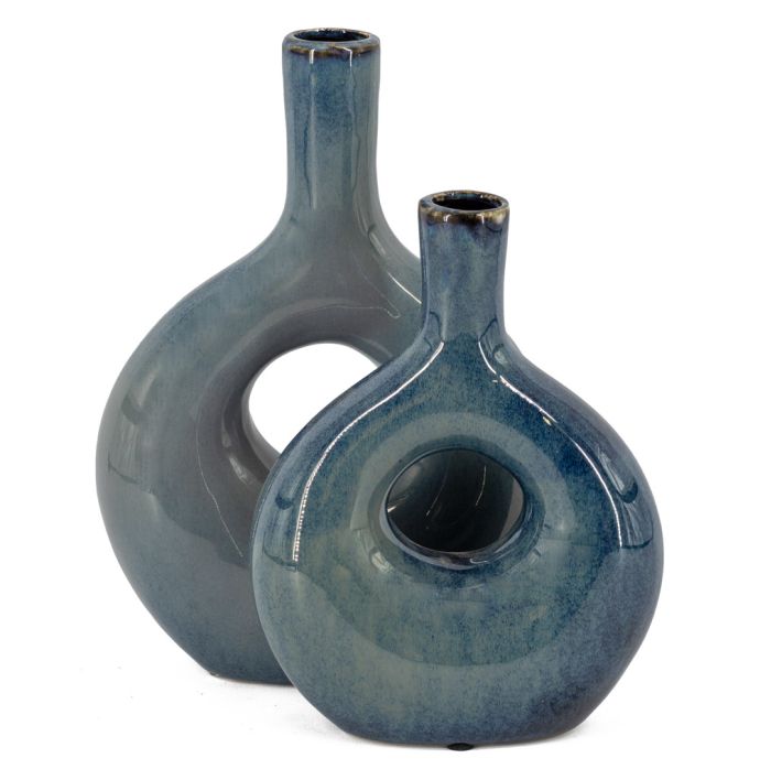 Aardewerk Donut vaas blauw