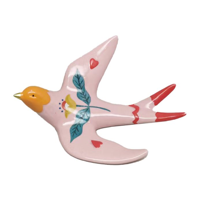 Wanddecoratie vogel Vira roze L