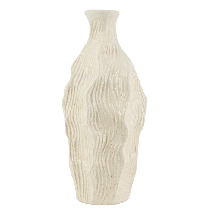 Aardewerk vaas Wavestone beige