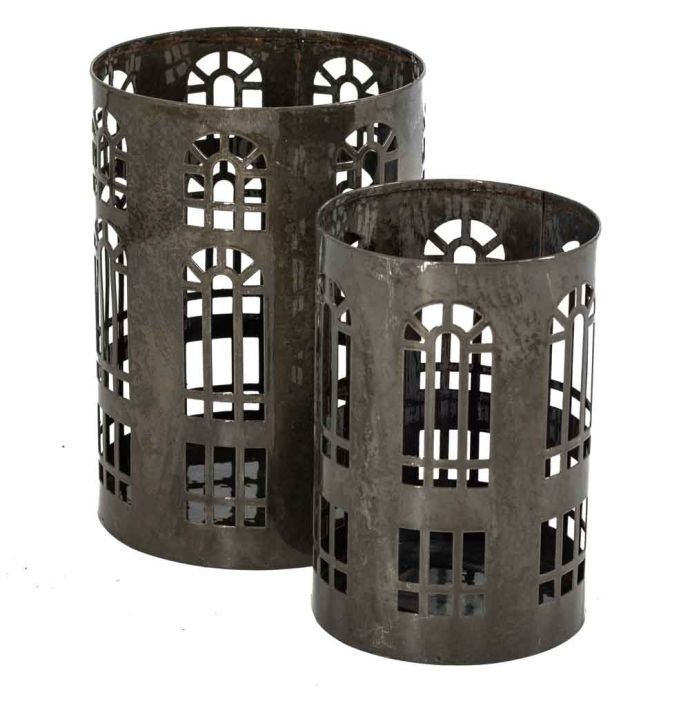 Set van 2 windlichten rond olive