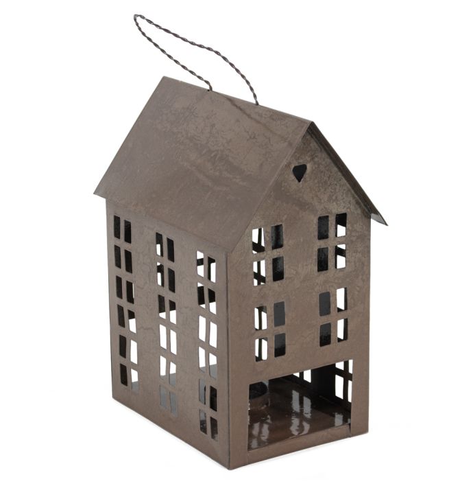 Metalen huisje waxinehouder old pink