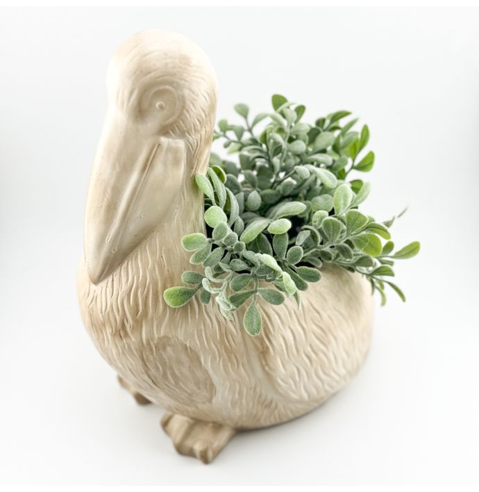 Aardewerk tray vogel beige L