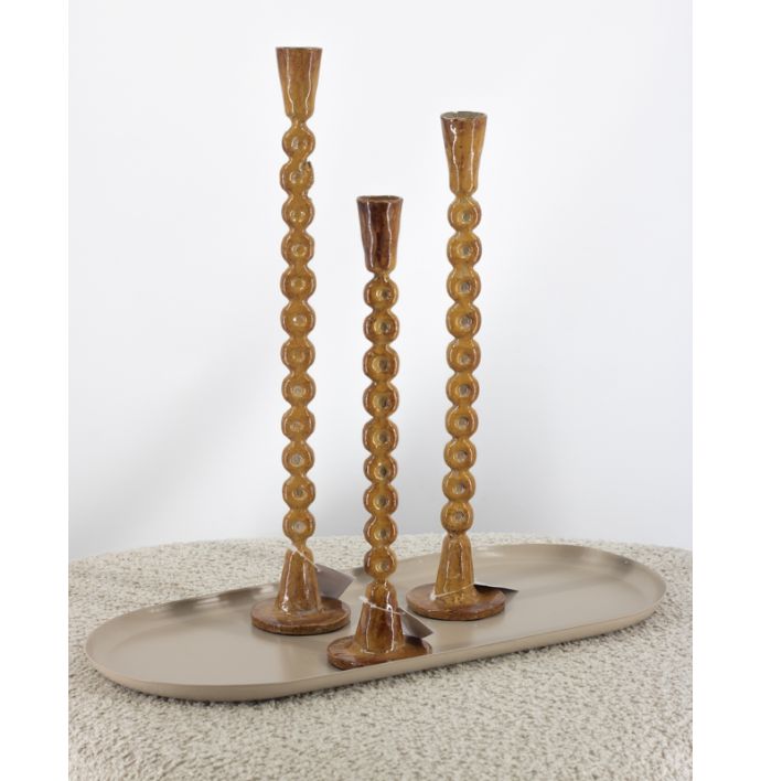 Metalen kaarsenstandaard orbs mustard