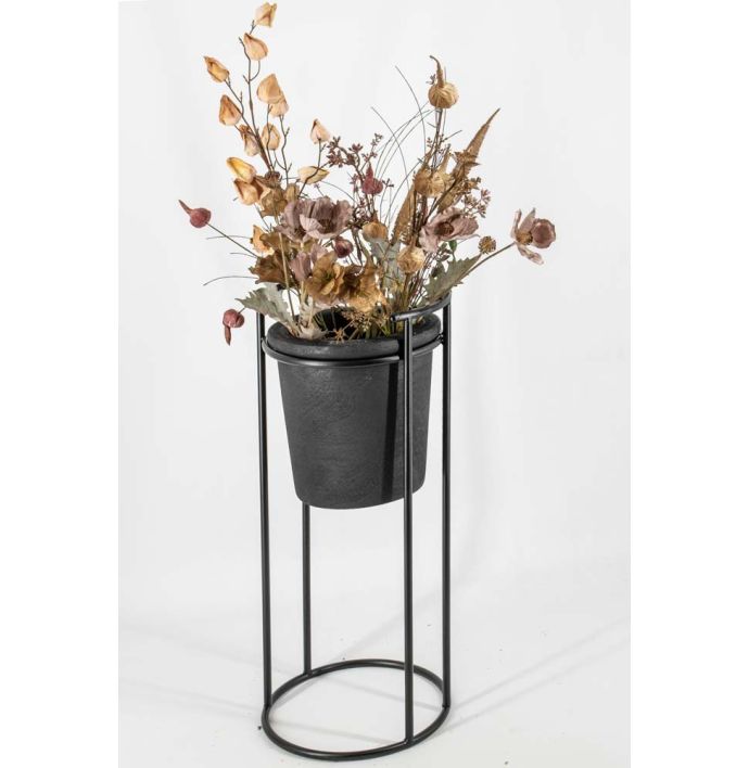 Houten plantenvaas met zwart frame set van 2