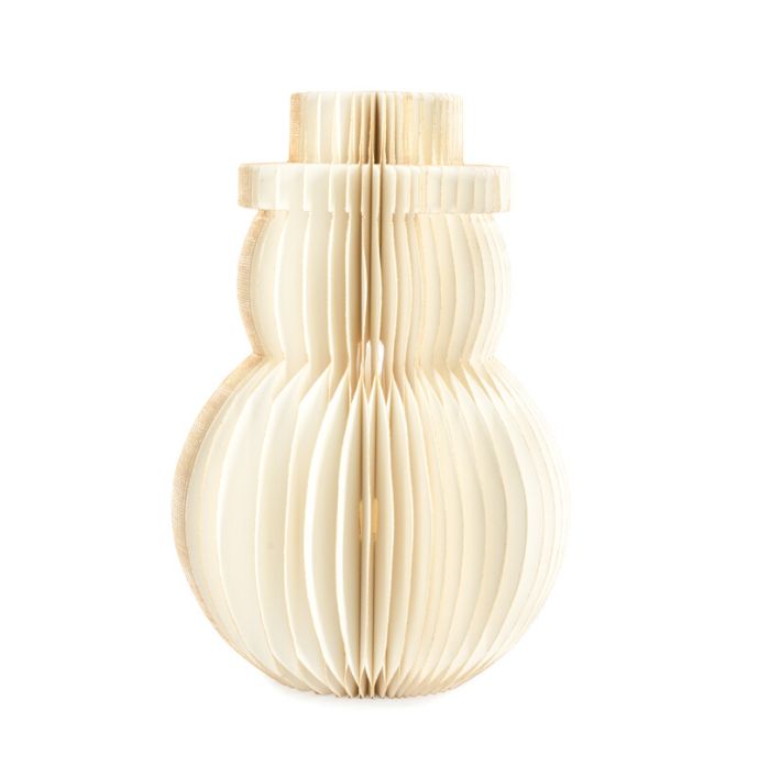 Papieren honeycomb sneeuwpop 30cm wit met verlichting
