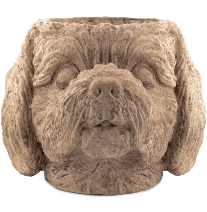 Aardewerk bloempot hond beige L