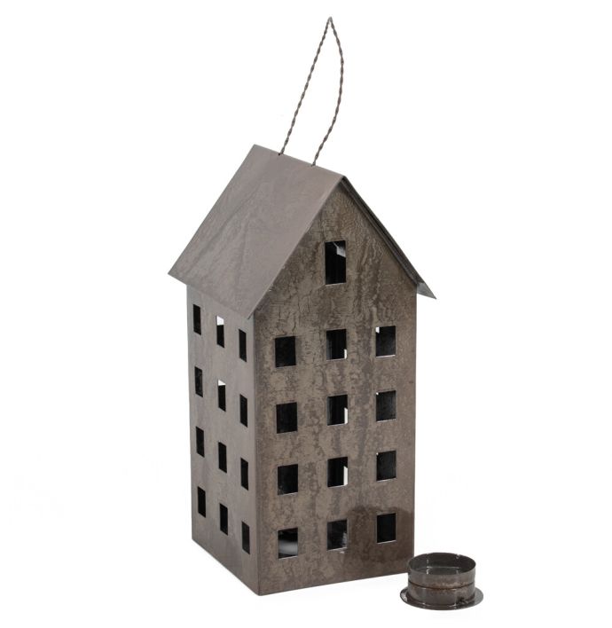 Metalen huisje waxinehouder old pink