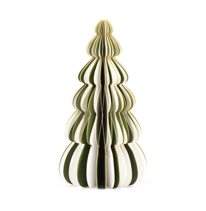 Papieren kerstboom wit met groen 16cm