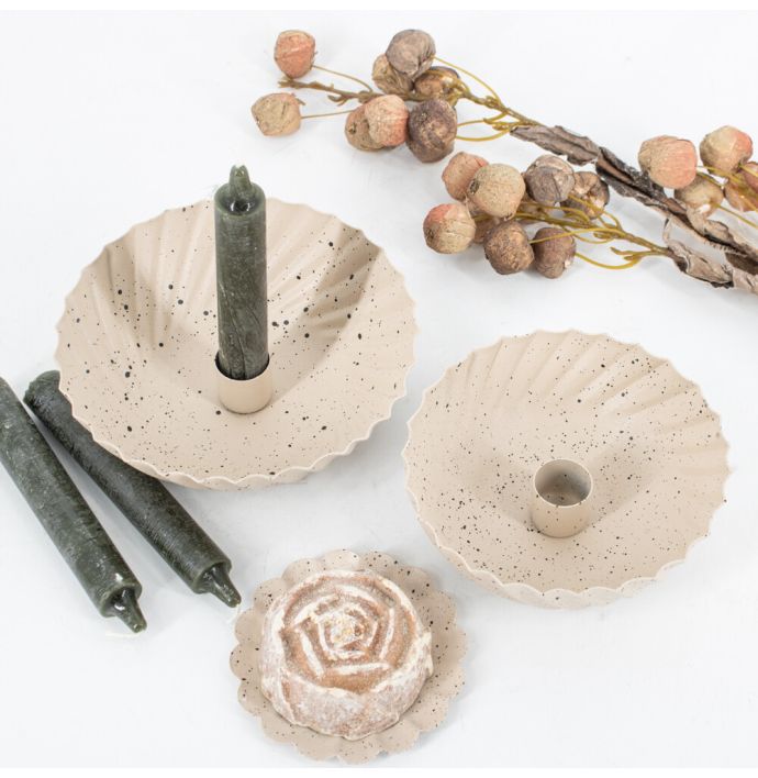 Metalen kaarsenstandaard bowl sand dots