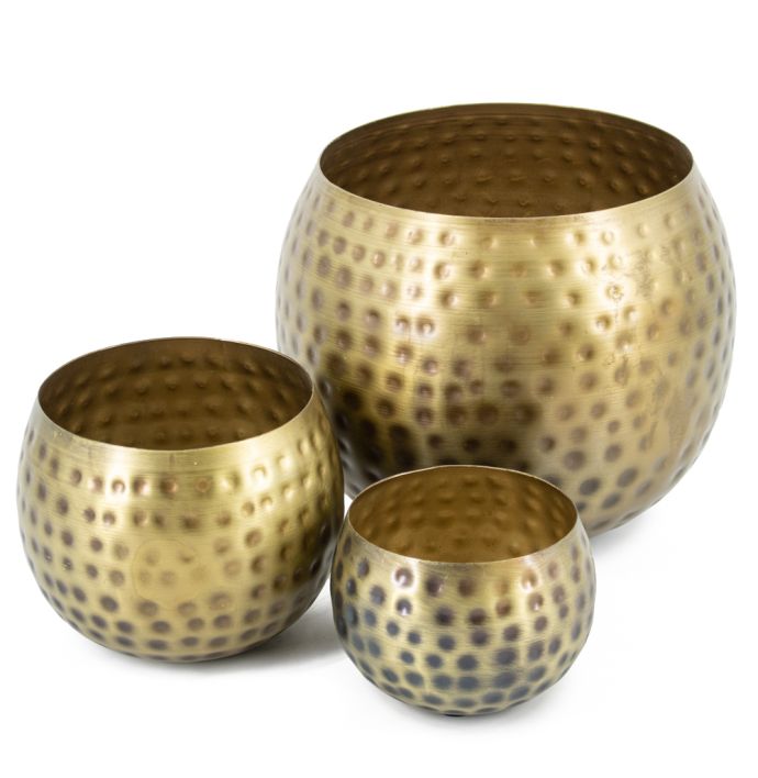 Metalen bloempot set van 3 goud