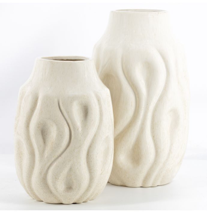 Aardewerk vaas Waves beige