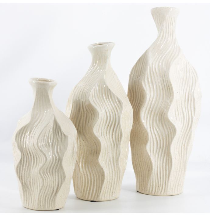 Aardewerk vaas Wavestone beige