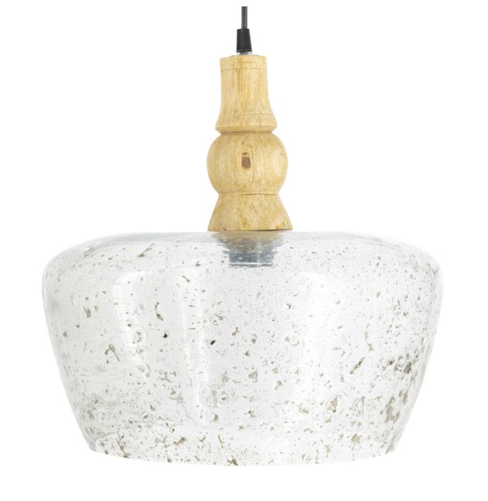 Hanglamp glas met hout cubic