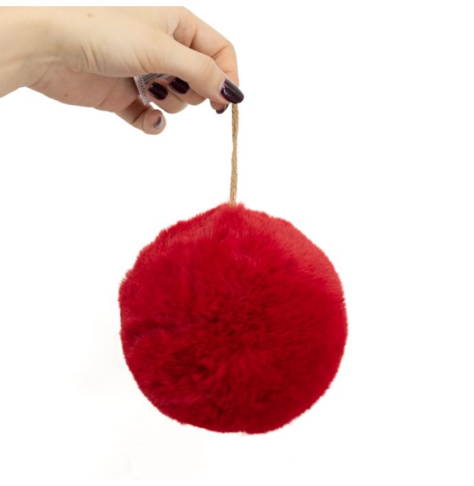 Fluffy bal hangend rood 13cm