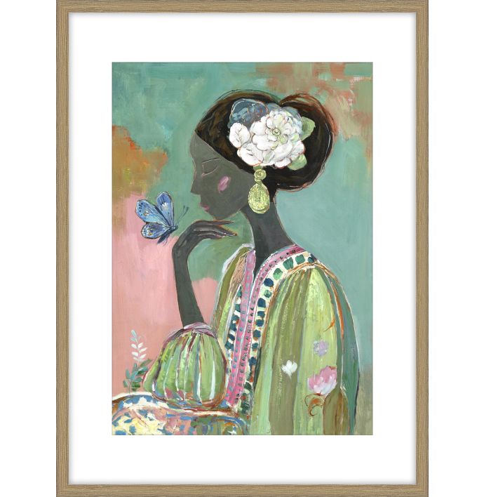 Schilderij met glas vrouw floral