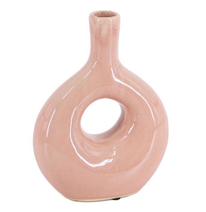 Aardewerk donut vaas pink