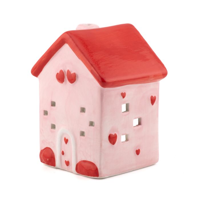 Aardewerk decoratie huisje roze S